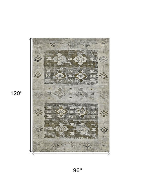 8' X 10' Brown Taupe And Beige Southwestern Washable Area Rug With UV Protection