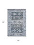 5' X 8' Blue Ivory And Gray Southwestern Washable Area Rug With UV Protection