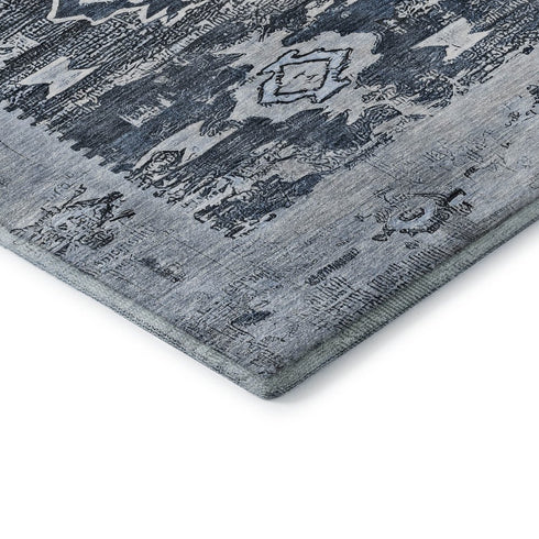5' X 8' Blue Ivory And Gray Southwestern Washable Area Rug With UV Protection