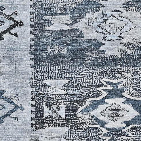 5' X 8' Blue Ivory And Gray Southwestern Washable Area Rug With UV Protection