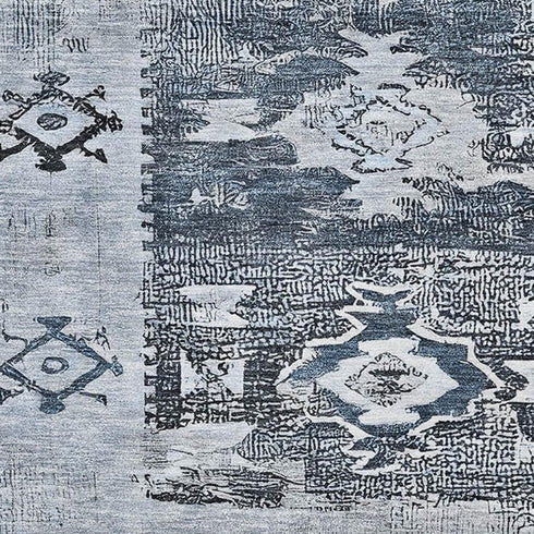 5' X 8' Blue Ivory And Gray Southwestern Washable Area Rug With UV Protection