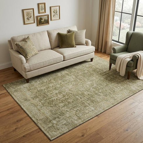5' X 8' Brown And Beige Floral Medallion Washable Area Rug With UV Protection