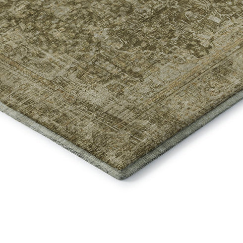 9' X 12' Brown And Beige Floral Medallion Washable Area Rug With UV Protection