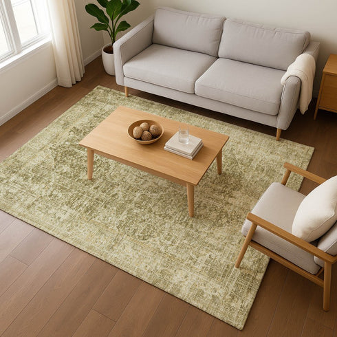 9' X 12' Brown And Beige Floral Medallion Washable Area Rug With UV Protection
