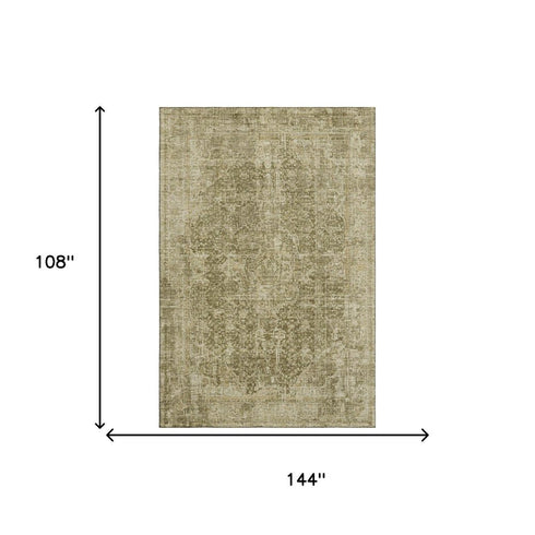9' X 12' Brown And Beige Floral Medallion Washable Area Rug With UV Protection