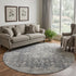 8' Charcoal Gray And Silver Floral Medallion Washable Round Rug With UV Protection