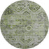8' Artichoke Green Gray And Charcoal Floral Washable Round Rug With UV Protection