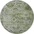 8' Artichoke Green Gray And Charcoal Floral Washable Round Rug With UV Protection