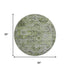 8' Artichoke Green Gray And Charcoal Floral Washable Round Rug With UV Protection