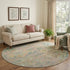 8' Green Teal And Orange Floral Washable Round Rug With UV Protection
