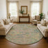8' Green Teal And Orange Floral Washable Round Rug With UV Protection