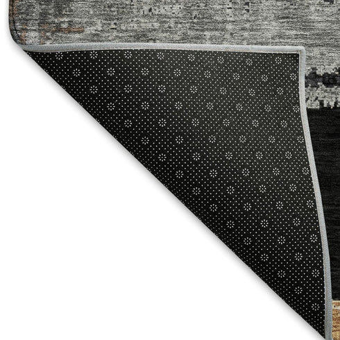 5' X 8' Black Copper And Gold Striped Washable Area Rug With UV Protection