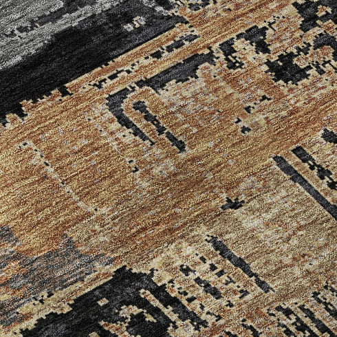 5' X 8' Black Copper And Gold Striped Washable Area Rug With UV Protection