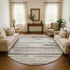 8' Linen Gray And Ivory Striped Washable Round Rug With UV Protection