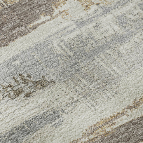 8' Linen Gray And Ivory Striped Washable Round Rug With UV Protection