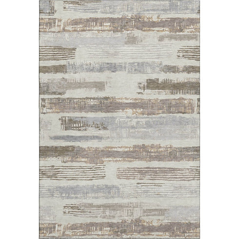 8' X 10' Linen Gray And Ivory Striped Washable Area Rug With UV Protection