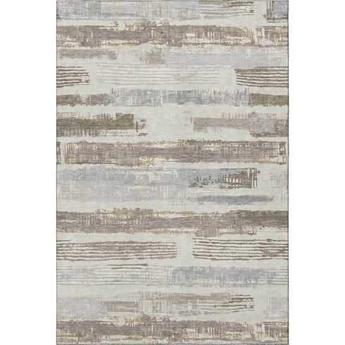 8' X 10' Linen Gray And Ivory Striped Washable Area Rug With UV Protection