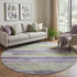 8' Lavender Green And Ivory Striped Washable Round Rug With UV Protection