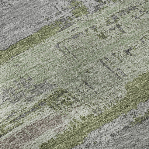 8' X 10' Olive Green Gray And Silver Striped Washable Area Rug With UV Protection