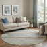 8' Taupe Blue And Green Striped Washable Round Rug With UV Protection