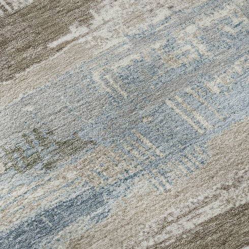 8' Taupe Blue And Green Striped Washable Round Rug With UV Protection