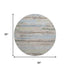 8' Taupe Blue And Green Striped Washable Round Rug With UV Protection