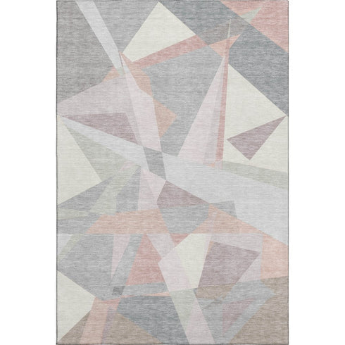 5' X 8' Blush Ivory And Gray Geometric Washable Area Rug With UV Protection