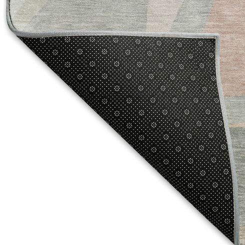 5' X 8' Blush Ivory And Gray Geometric Washable Area Rug With UV Protection