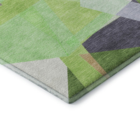 8' Lavender Green And Ivory Geometric Washable Round Rug With UV Protection