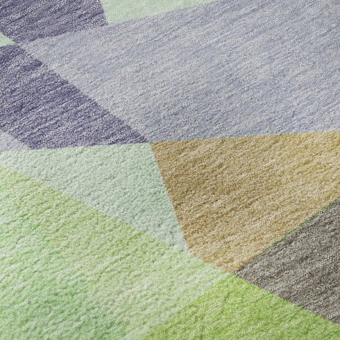 8' Lavender Green And Ivory Geometric Washable Round Rug With UV Protection
