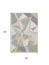 5' X 8' Pewter Ivory And Wheat Geometric Washable Area Rug With UV Protection