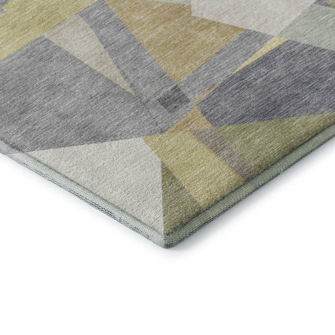 5' X 8' Pewter Ivory And Wheat Geometric Washable Area Rug With UV Protection