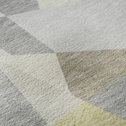 5' X 8' Pewter Ivory And Wheat Geometric Washable Area Rug With UV Protection