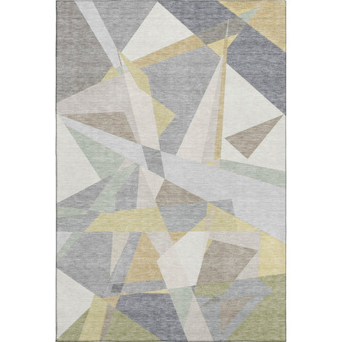 9' X 12' Pewter Ivory And Wheat Geometric Washable Area Rug With UV Protection