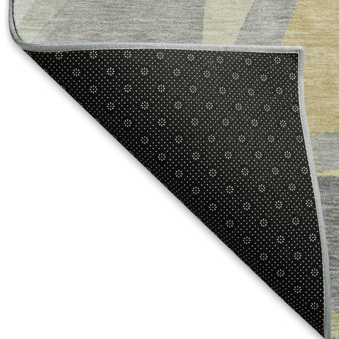 9' X 12' Pewter Ivory And Wheat Geometric Washable Area Rug With UV Protection