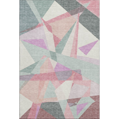 5' X 8' Pale Aqua Blush And Sage Geometric Washable Area Rug With UV Protection