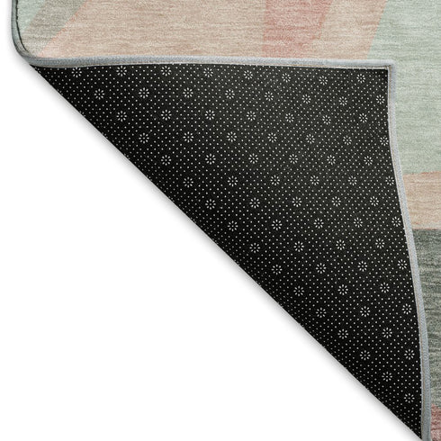 5' X 8' Pale Aqua Blush And Sage Geometric Washable Area Rug With UV Protection