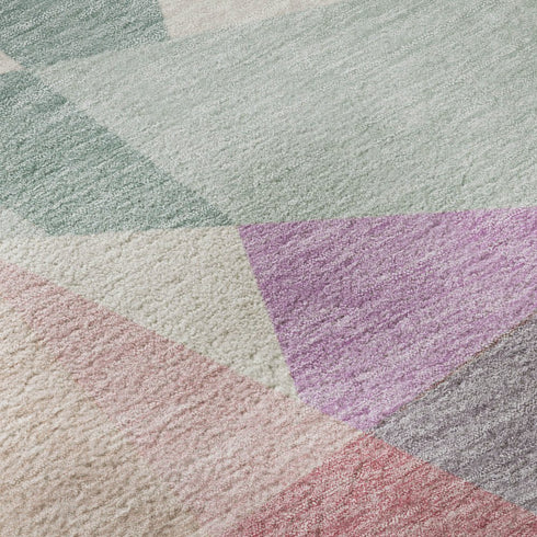 5' X 8' Pale Aqua Blush And Sage Geometric Washable Area Rug With UV Protection