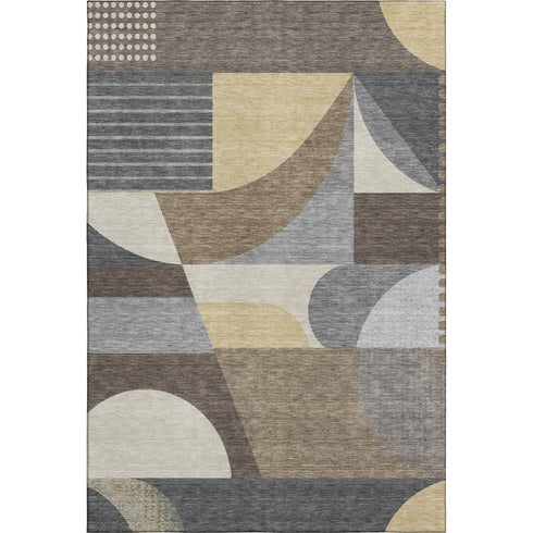 5' X 8' Brown Gray And Ivory Geometric Washable Area Rug With UV Protection
