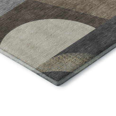 5' X 8' Brown Gray And Ivory Geometric Washable Area Rug With UV Protection