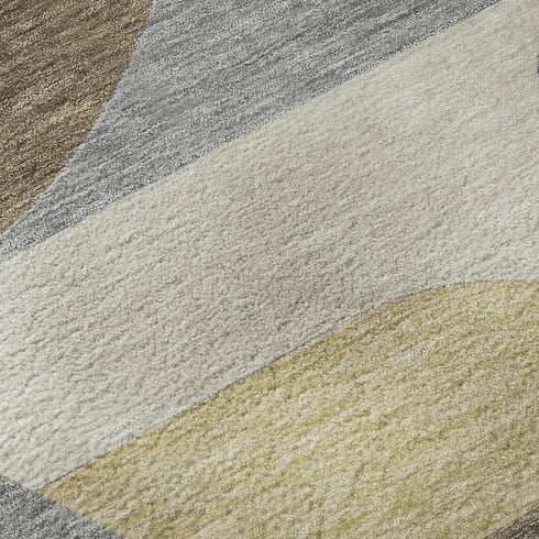 5' X 8' Brown Gray And Ivory Geometric Washable Area Rug With UV Protection