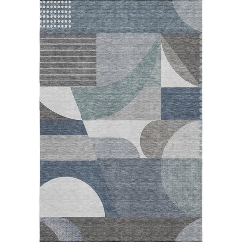 5' X 8' Gray Blue And Ivory Geometric Washable Area Rug With UV Protection