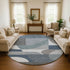 8' Gray Blue And Ivory Geometric Washable Round Rug With UV Protection