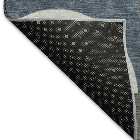 8' Gray Blue And Ivory Geometric Washable Round Rug With UV Protection