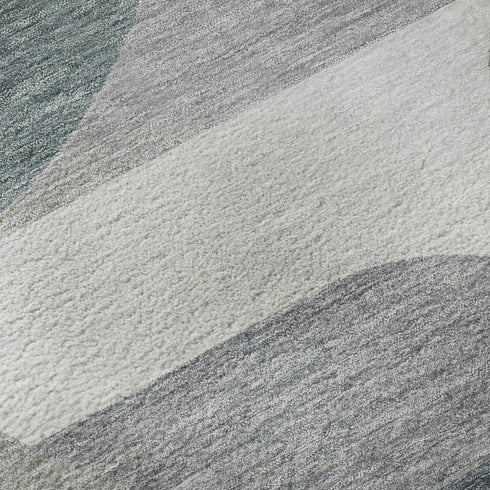 8' Gray Blue And Ivory Geometric Washable Round Rug With UV Protection