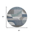 8' Gray Blue And Ivory Geometric Washable Round Rug With UV Protection