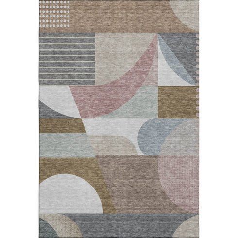 5' X 8' Coffee Mauve And Ivory Geometric Washable Area Rug With UV Protection
