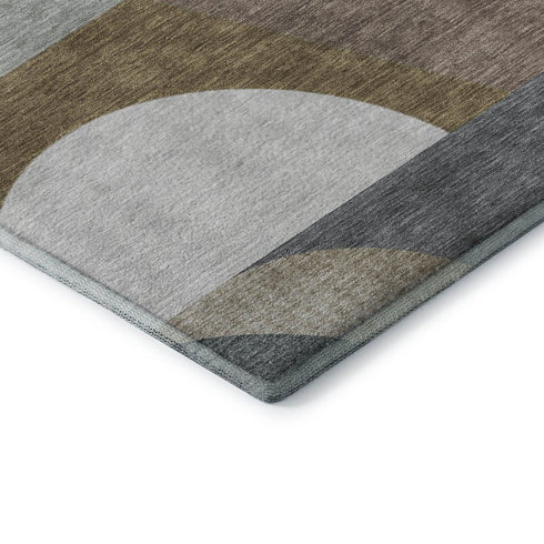 5' X 8' Coffee Mauve And Ivory Geometric Washable Area Rug With UV Protection