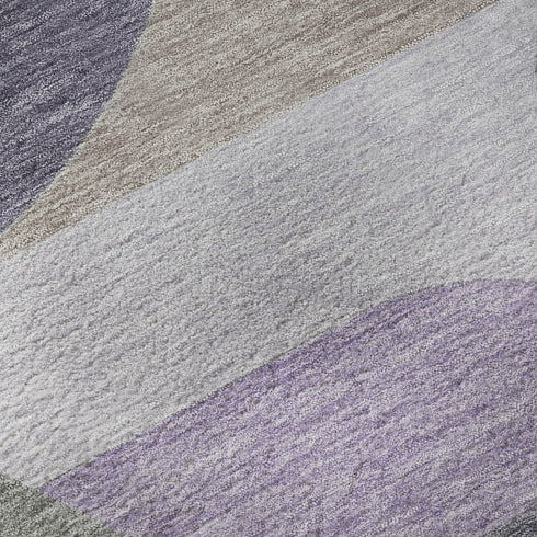 9' X 12' Purple Gray And Beige Geometric Washable Area Rug With UV Protection