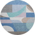 8' Sky Blue Teal And Ivory Geometric Washable Round Rug With UV Protection